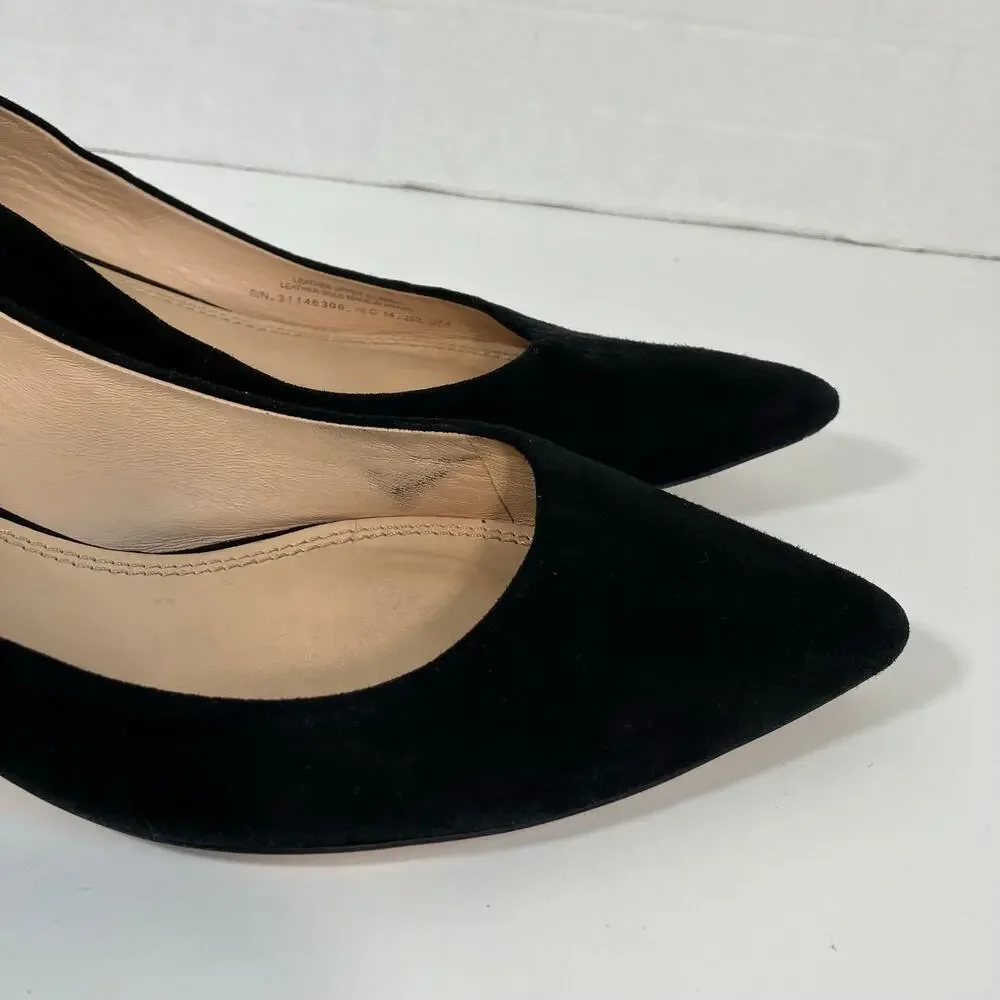 Tory Burch Sz 9 Greenwich Black Suede Kitten Heels Pointed Toe Logo Heel